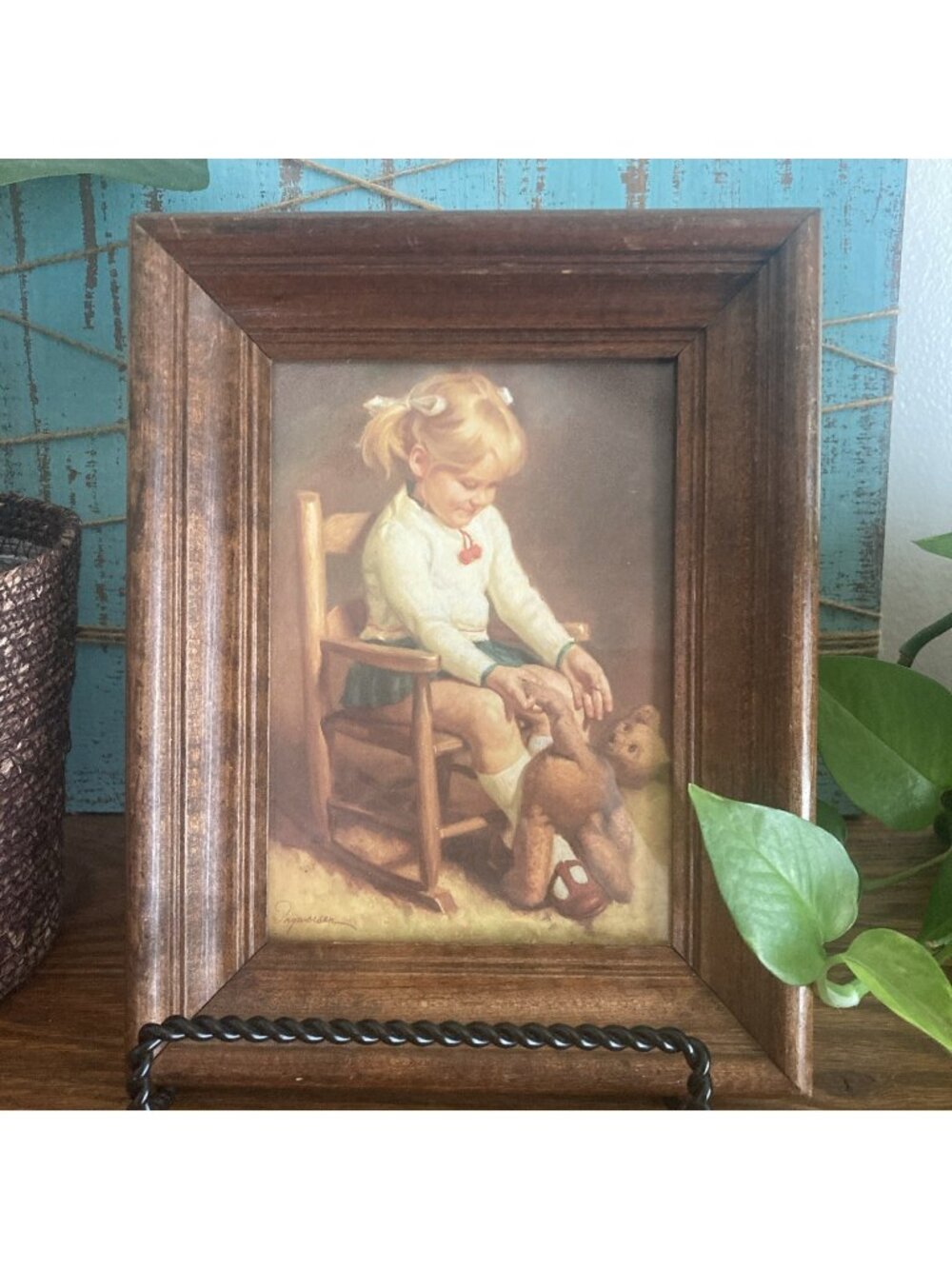 James Ingwersen” Betsy” Girl in Rocking Chair Teddy Bear Framed Nursery Art